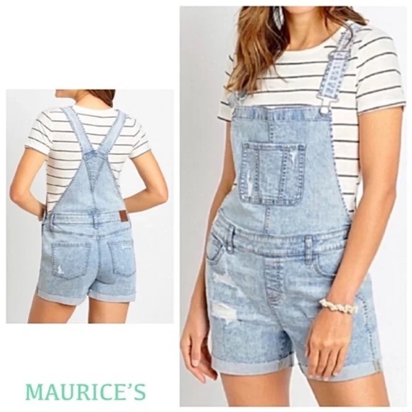 Maurices Denim - Maurice’s Shortalls Women’s Distressed Denim Shorts Flattering Easy-Fit Size XXL